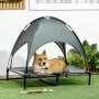 Graue PawHut Hundeliege mit Baldachin, Hund liegt entspannt darauf.