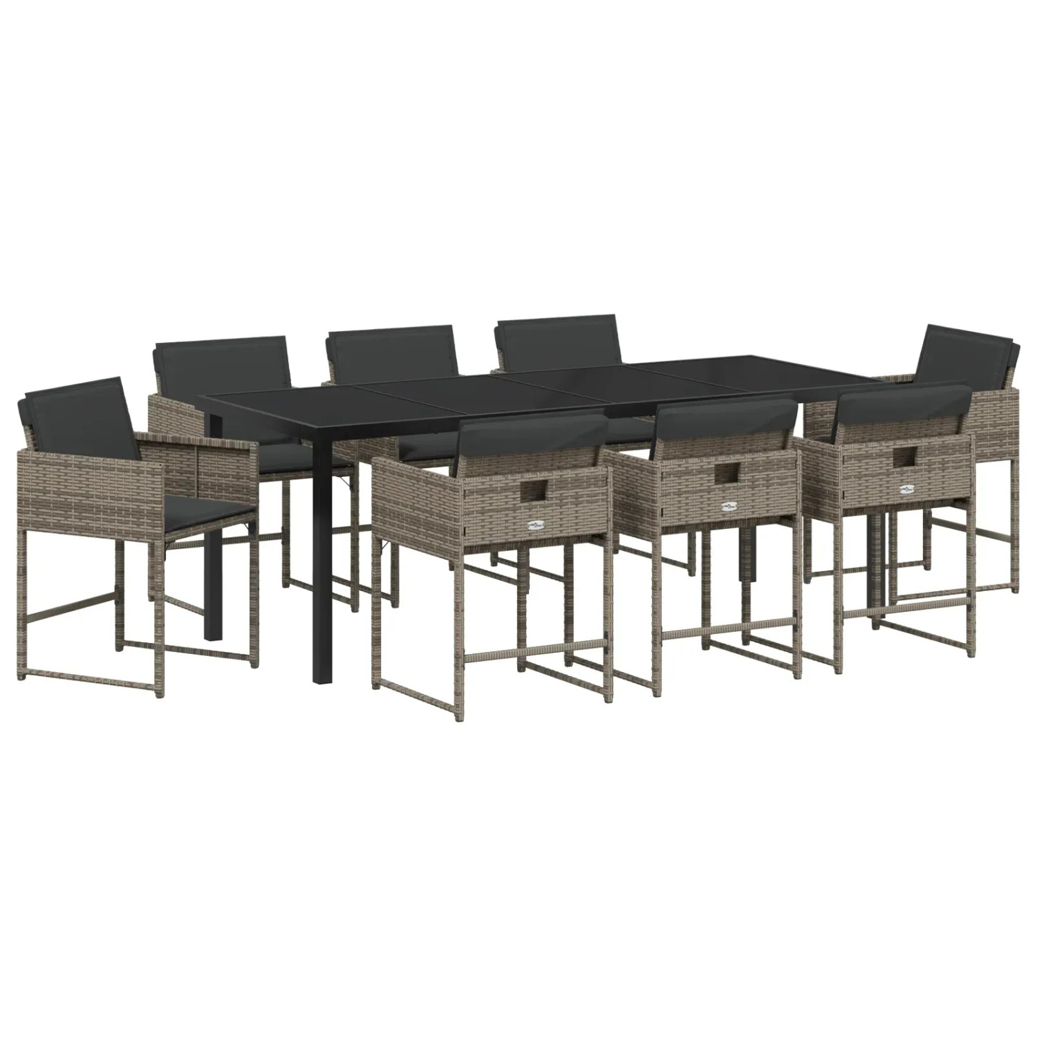 vidaXL Garten Essgruppe mit Kissen 9-Tlg Grau Poly Rattan 3380015