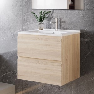 AICA Badmöbel-Set: Waschbecken mit Unterschrank (Eiche matt, 60 cm) mit zwei Schubladen.