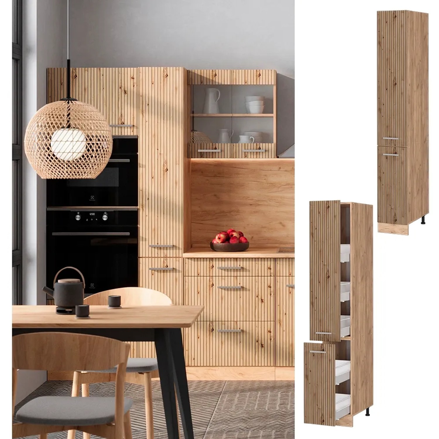 Vicco Apothekerschrank R-Line in Artisan- und Goldkraft Eiche, 30 cm breit, für die Küche.