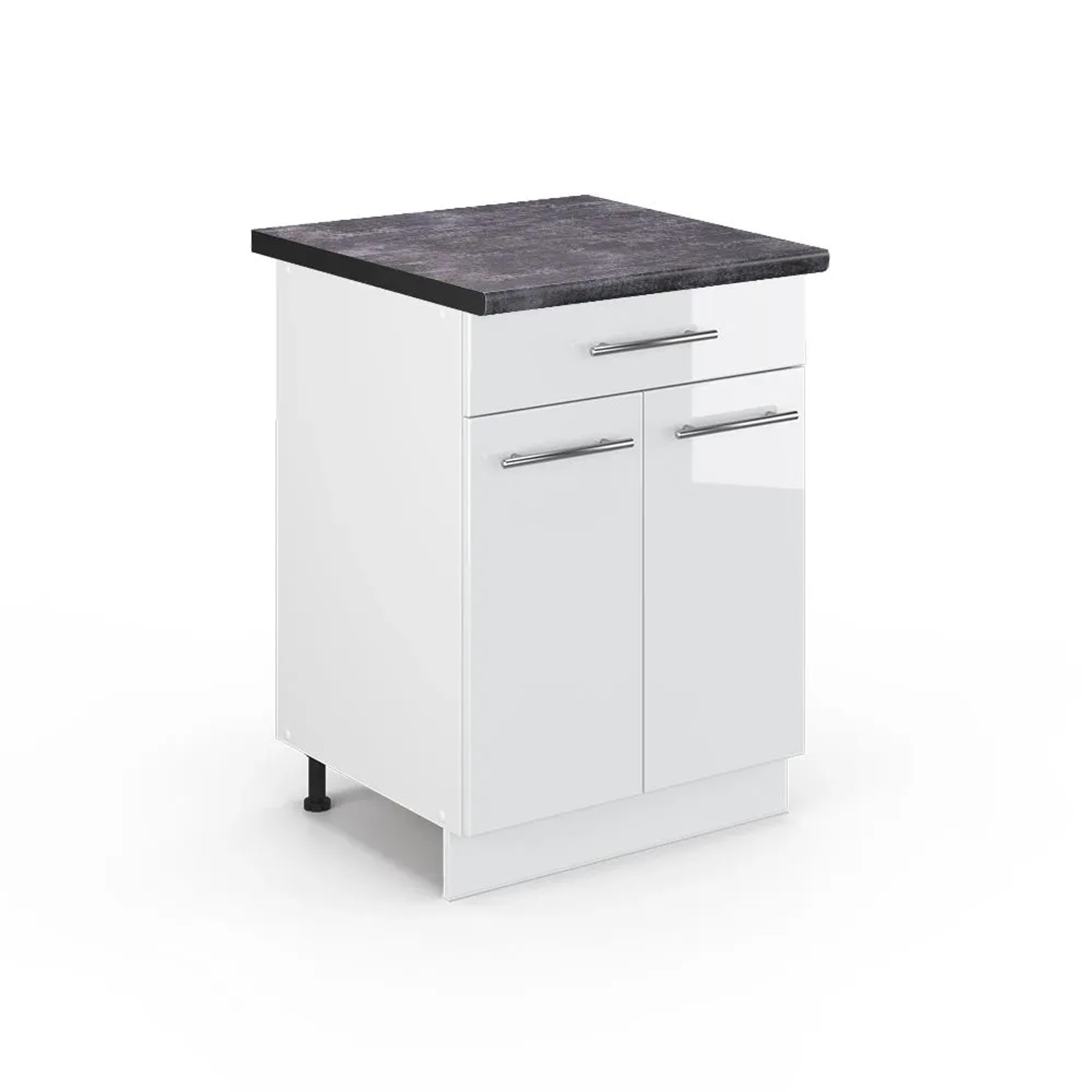 Vicco Küchenunterschrank Fame-Line Weiß Hochglanz Weiß 60 cm mit Schublade AP Anthrazit