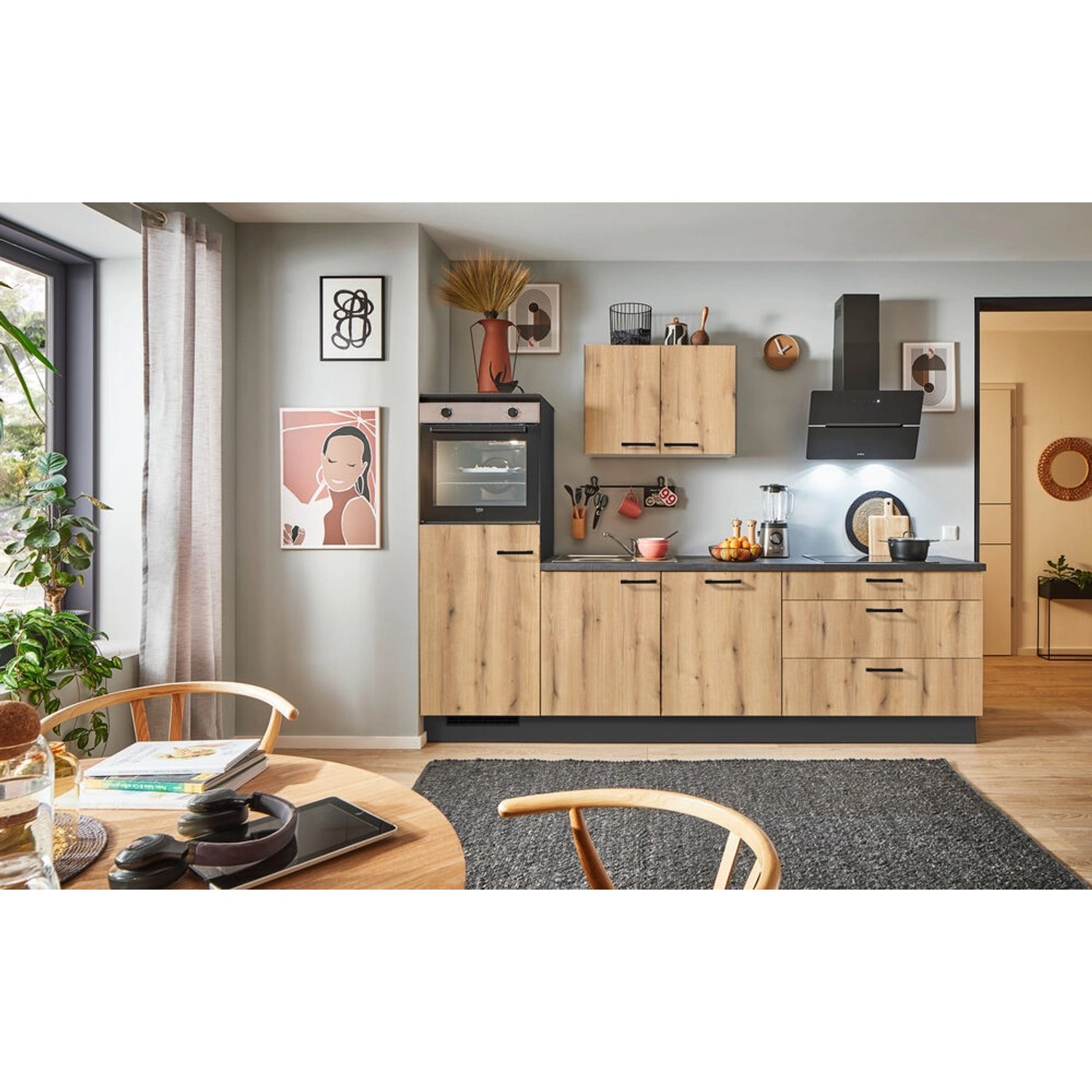 pino Küchenzeile 280 cm Evoke Eiche Anschlag,inks 1 Geräteschrank günstig online kaufen