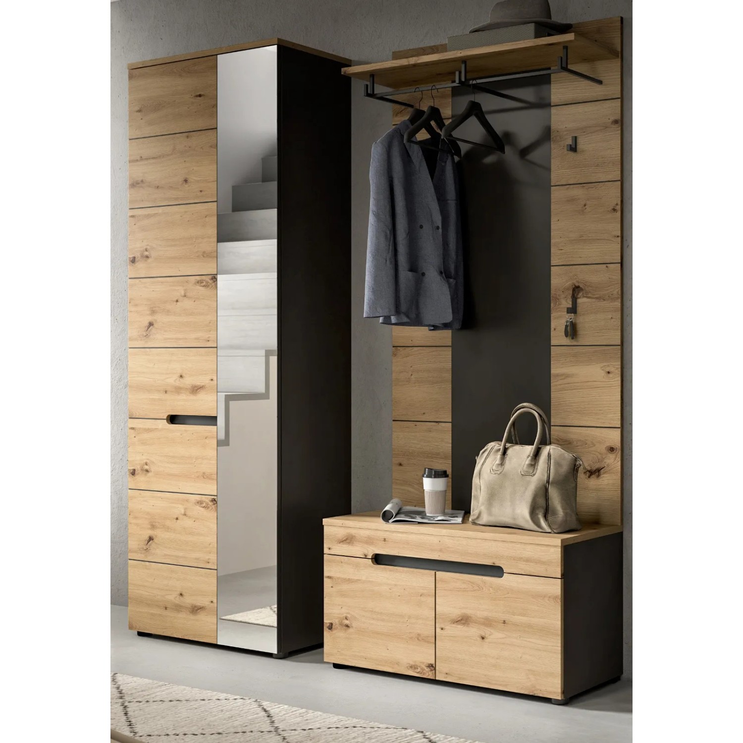 Inn.Furn Garderoben-Set 3-teilig in Eiche und Grau 160 cm Cooper_3