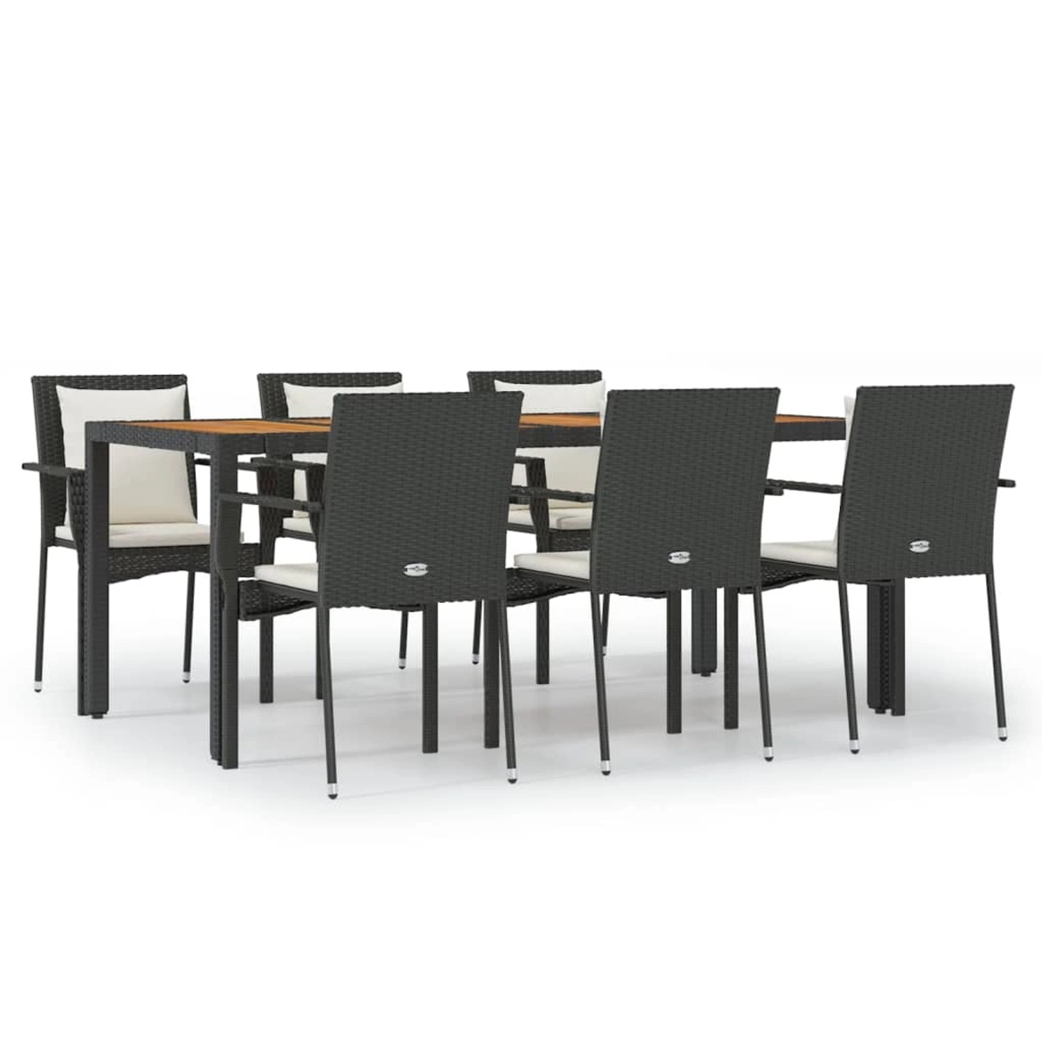 vidaXL 7-Tlg Garten-Essgruppe mit Kissen Schwarz Poly Rattan 3157967