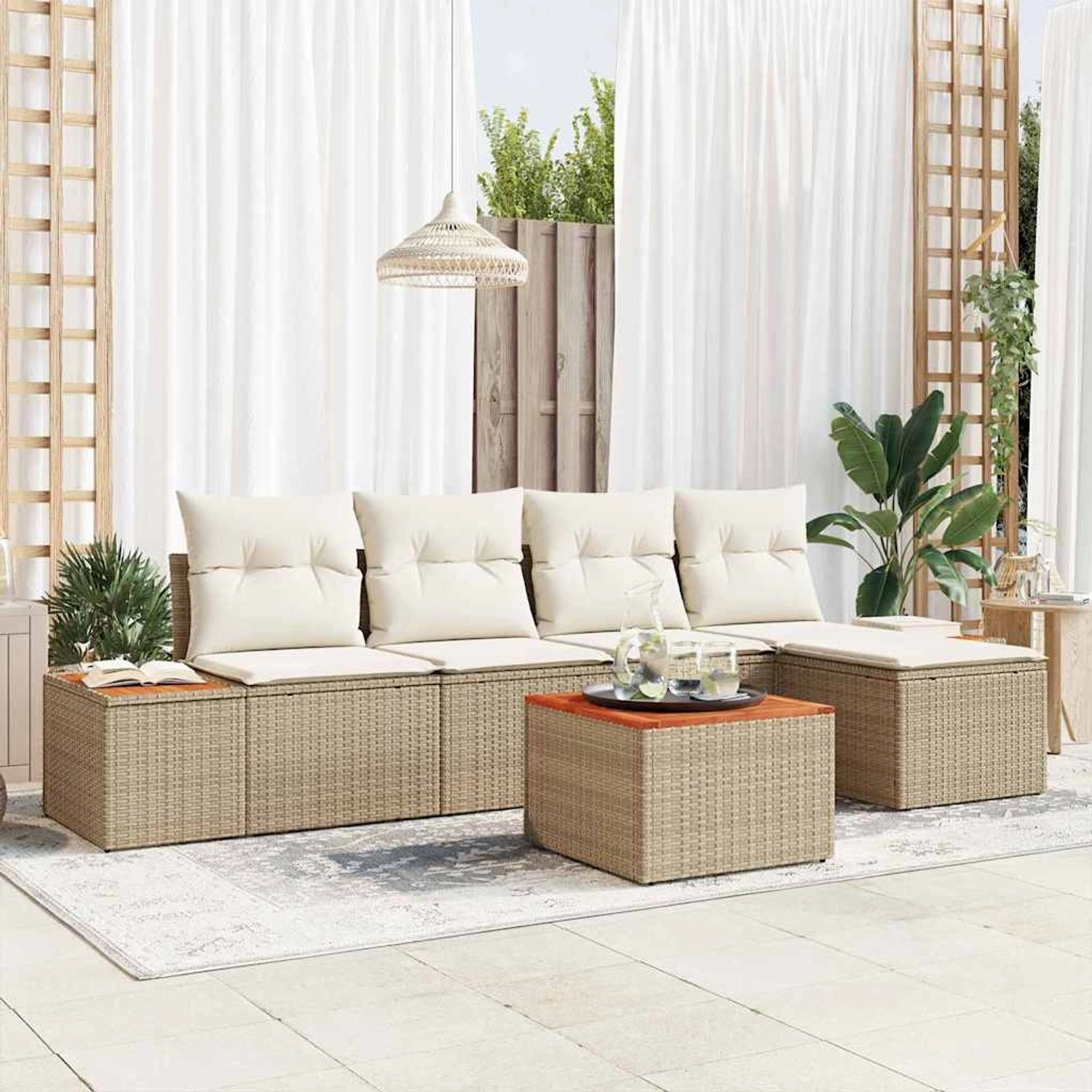 vidaXL Garten-Sofa-Set mit Kissen 6-Tlg Beige Poly Rattan 3348072 günstig online kaufen