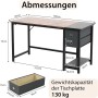 Costway Schreibtisch mit 2 Schubladen, Holz/Metall, rustikal braun/schwarz. Abmessungen.