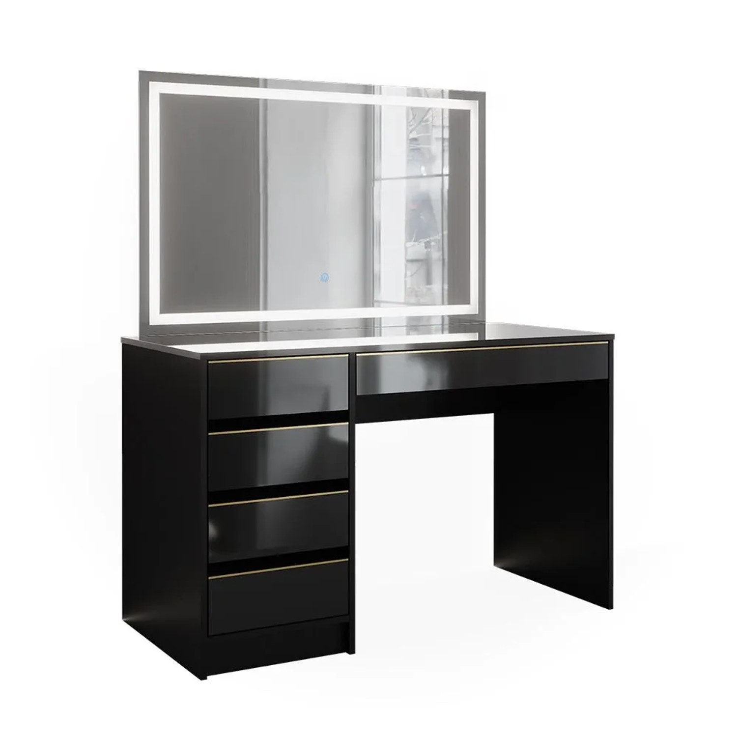 Vicco Schminktisch Sherry Schwarz/Gold 120 x 145 mit LED-Spiegel