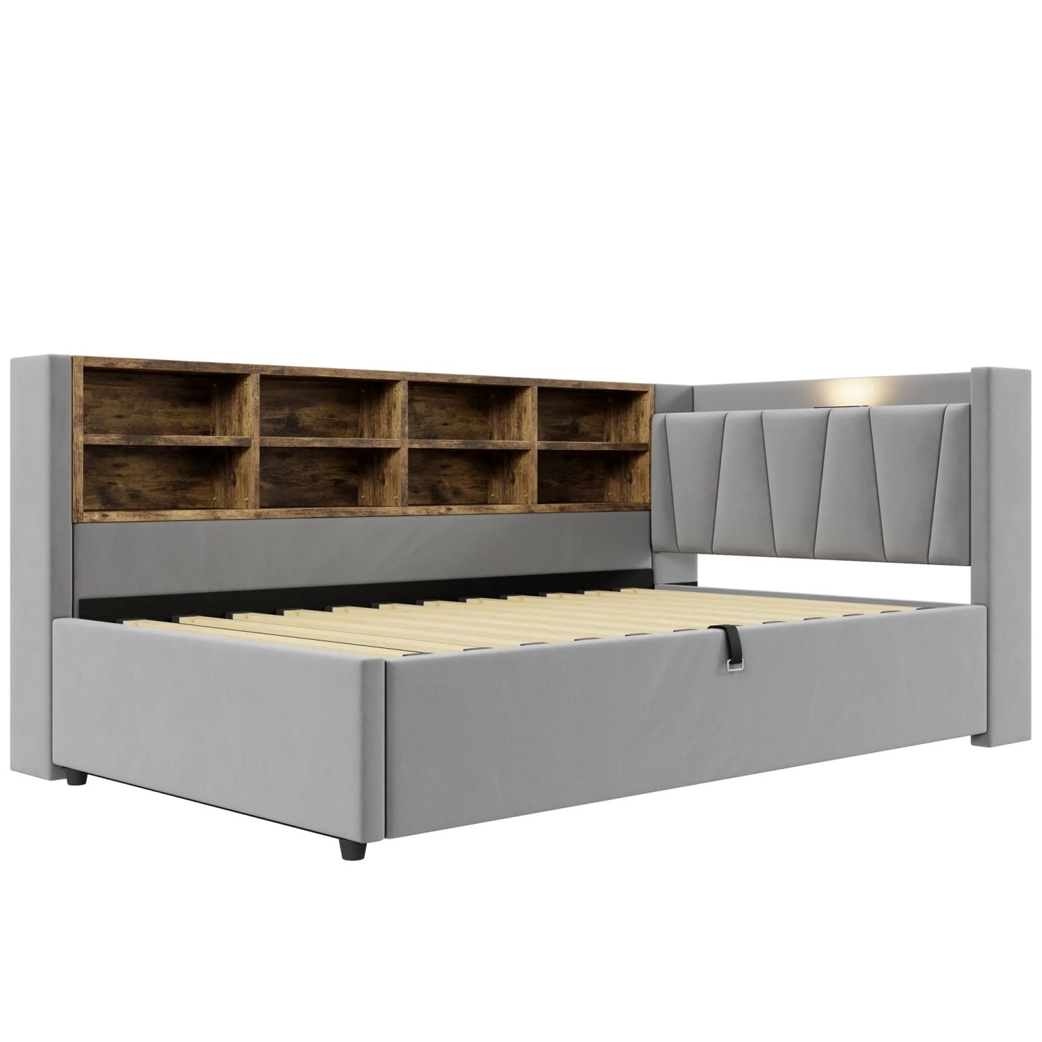 Merax Schlafsofa 90x200cm Hydraulik USB-C Samt Hellgrau