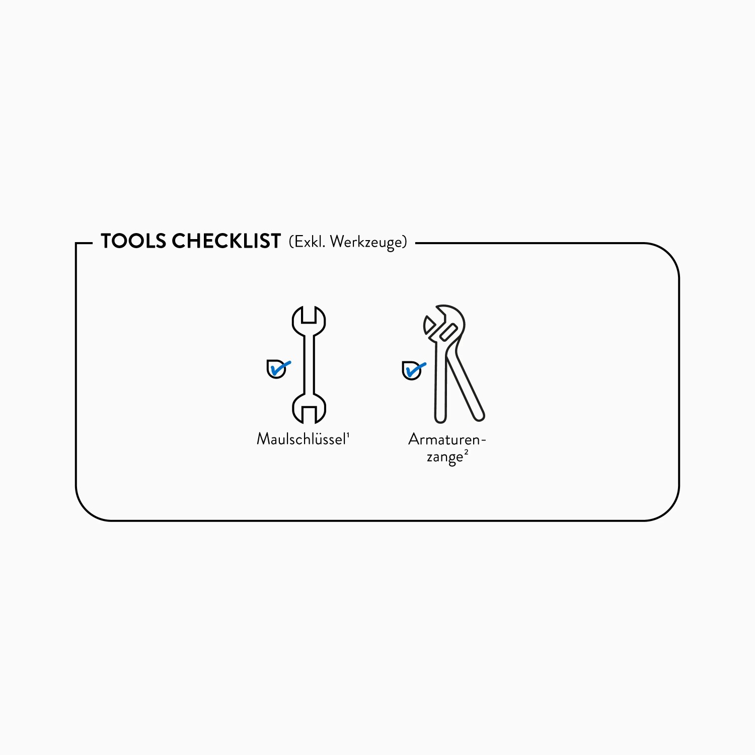 Checkliste: Maulschlüssel und Armaturenzange für die Installation der Thermostat-Wannenarmatur.