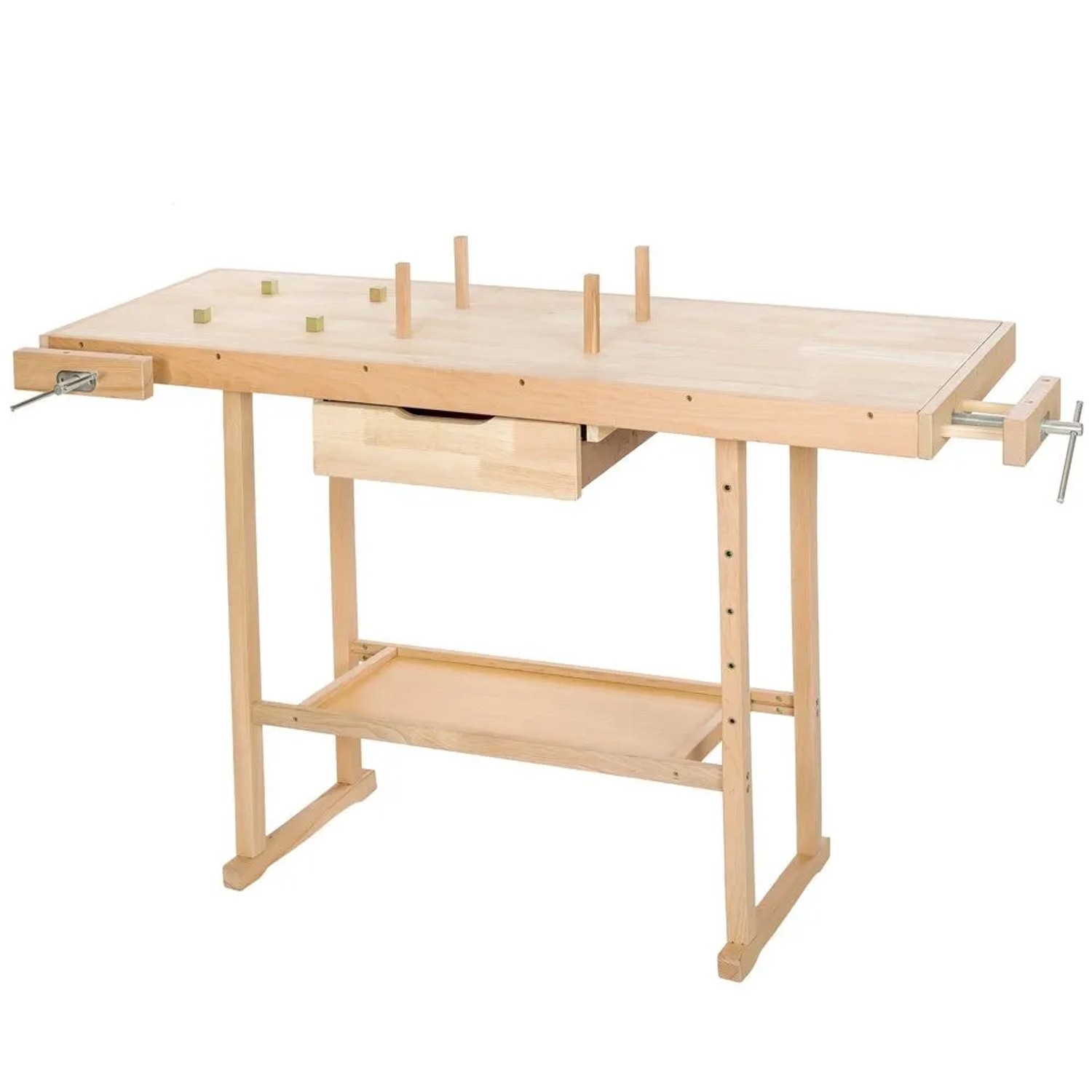 Tectake Holzwerkbank  Mit 2 Schraubstöcken Geräumige Schublade  137 x 50 x 87 cm Braun
