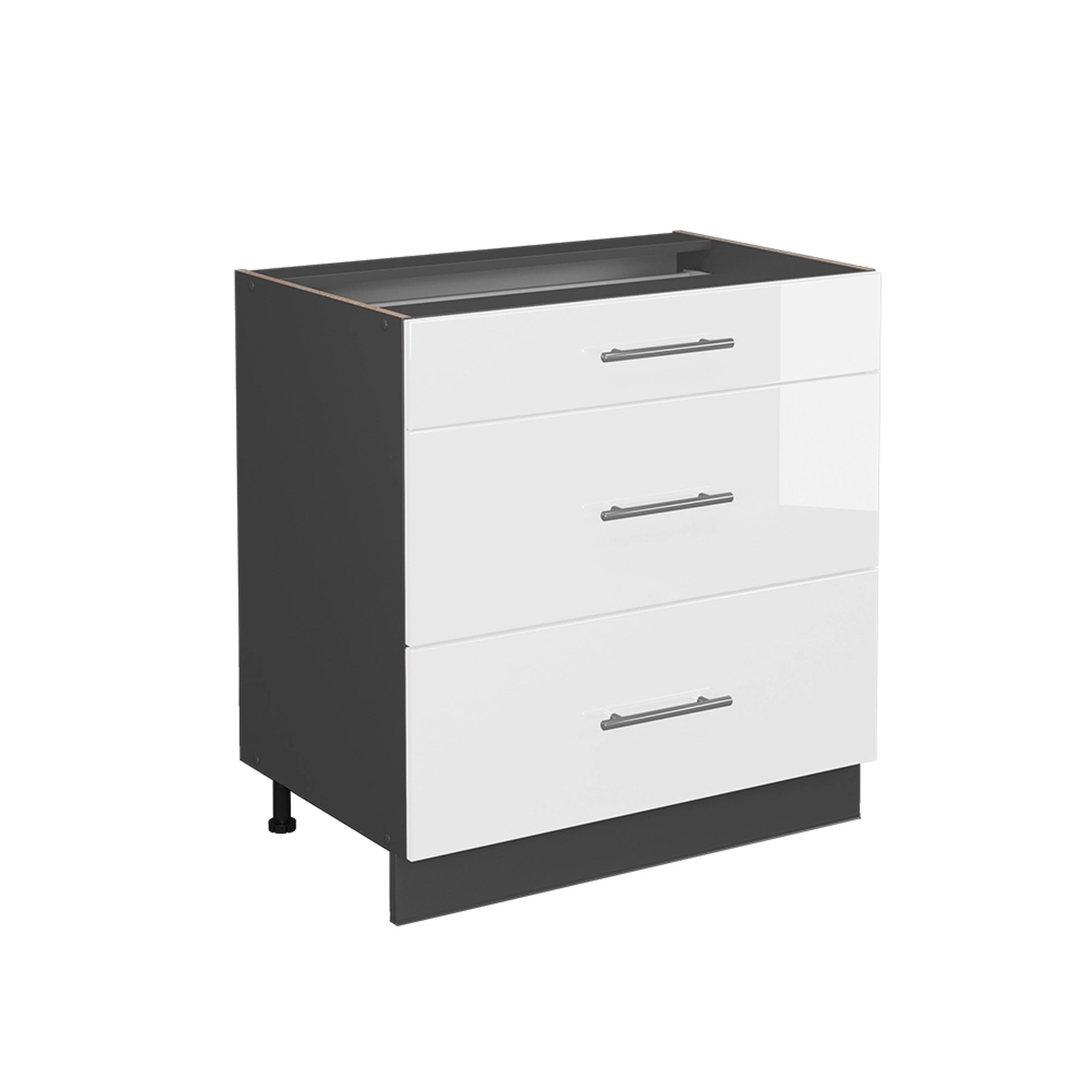Vicco Küchenunterschrank Fame-Line Weiß Hochglanz/Anthrazit 80 cm mit 3 Schubladen ohne Arbeitsplatte
