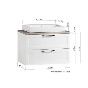 Held Möbel Waschtisch Padua, 80 cm, matt Weiß mit Aufsatzbecken aus Keramik.