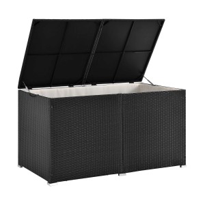 Schwarze Juskys Polyrattan Auflagenbox Ikaria mit Innenplane, ideal zur Aufbewahrung im Garten.