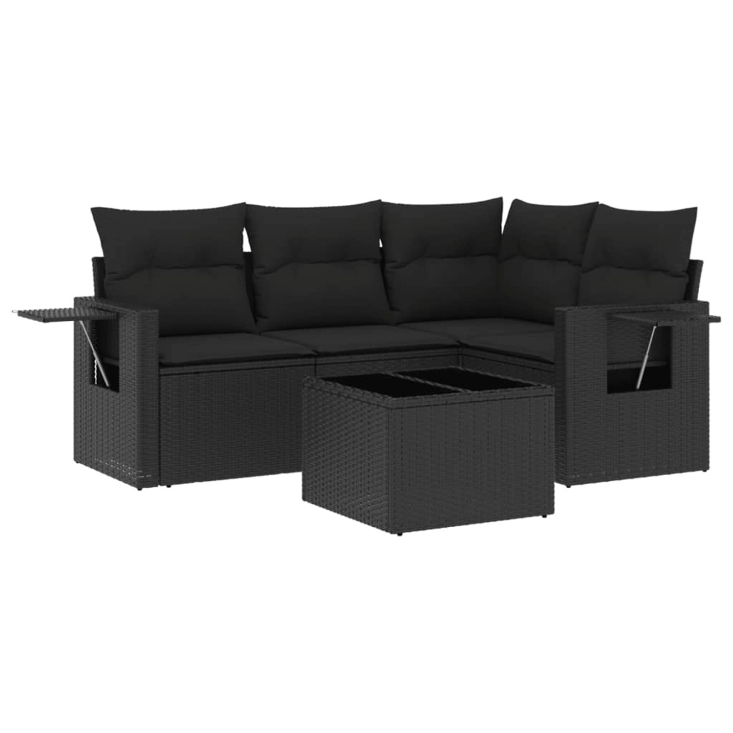 vidaXL 5-Tlg Garten-Sofagarnitur mit Kissen Schwarz Poly Rattan 3220114 günstig online kaufen