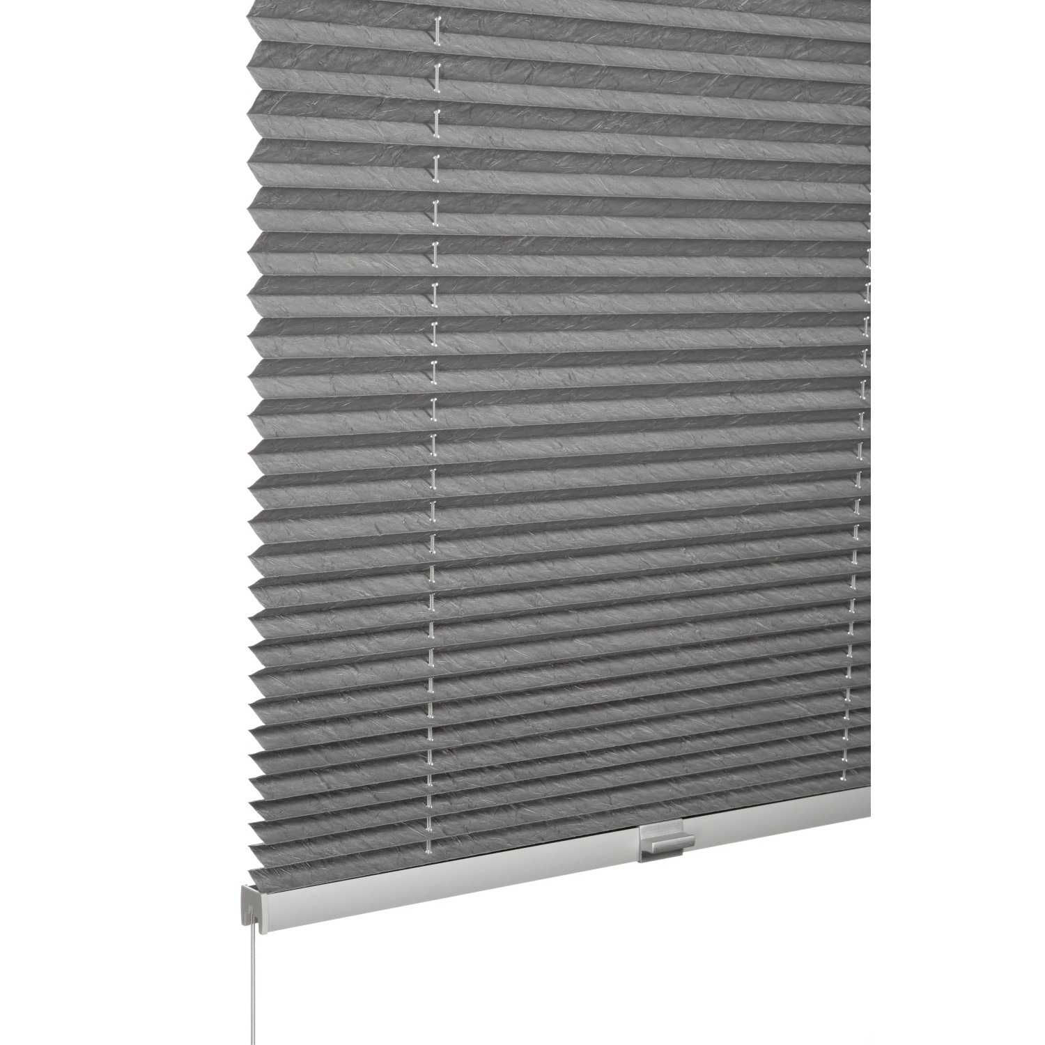 Graues Schöner Wohnen Plissee Milla, 60x130 cm, mit Crush-Struktur für Fensterdekoration.