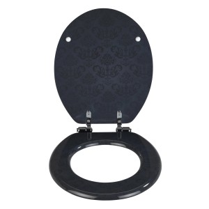 Wenko WC-Sitz Bellevue aus MDF, dunkles Ornament-Design, Absenkautomatik.