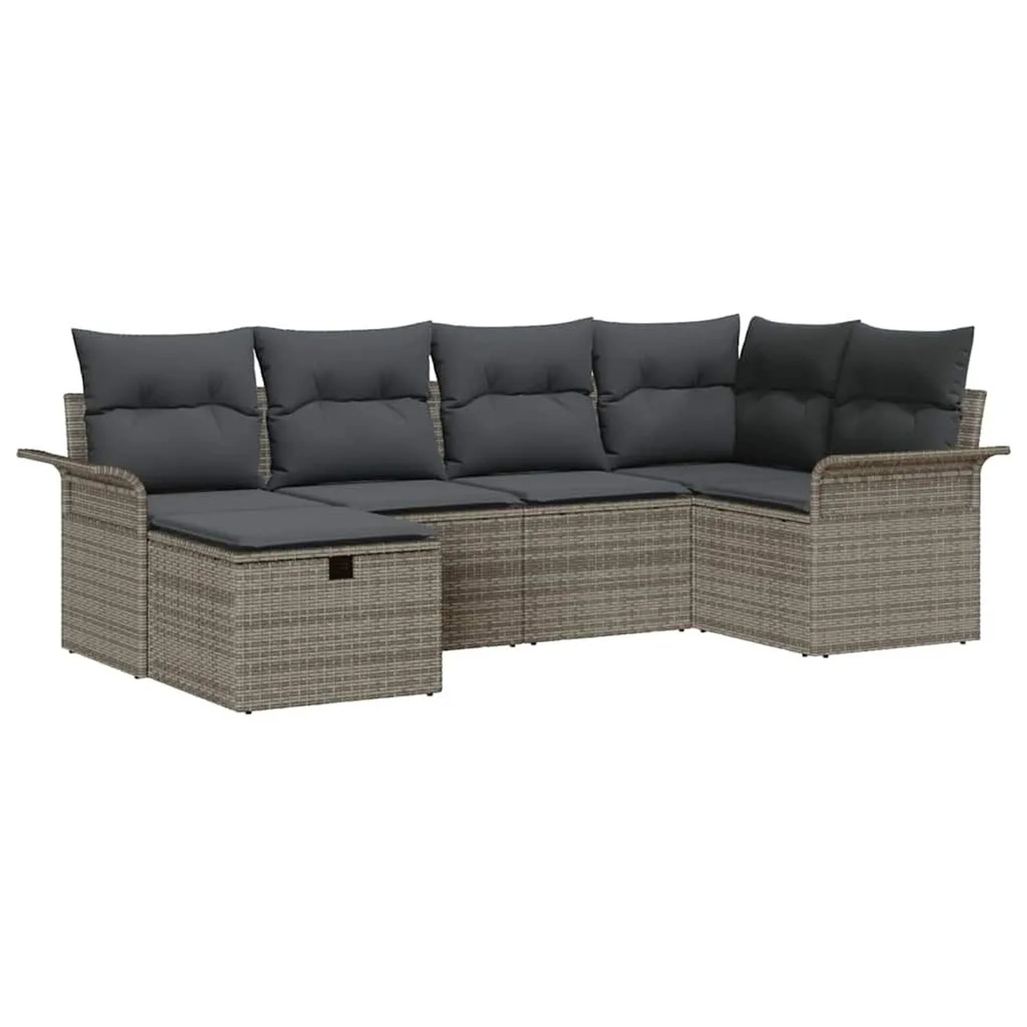 vidaXL Gartensofa-Set mit Kissen mit Speicher 6 Stk Grau Poly-Rattan 3358878