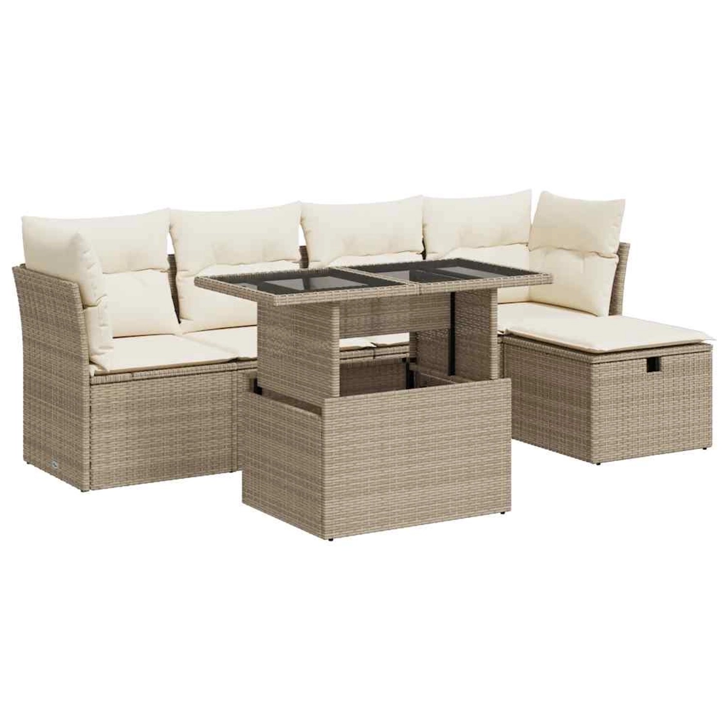 vidaXL 6-Tlg Garten-Sofagarnitur mit Kissen Beige Poly Rattan 3326139 günstig online kaufen