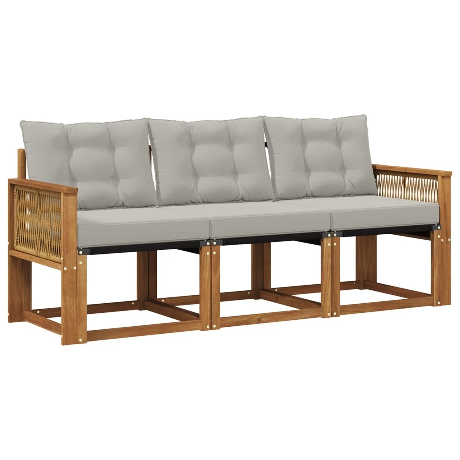 vidaXL Outdoor-Sofagarnitur mit Kissen 3 Stk Natur und Hellgrau 3381747