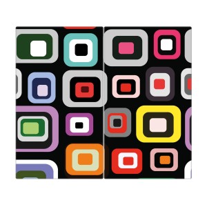 Banjado 2-teilige Herdabdeckplatte aus Glas mit Retro-Quadraten als Schneidebrett.