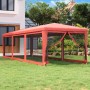 Rotes vidaXL Partyzelt 3x9 m mit Mesh-Seitenwänden im Garten.