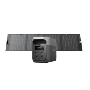 EcoFlow Powerstation Delta 3 Max, dunkelgrau, mit ausgefalteten Solarpanels für mobile Energie.