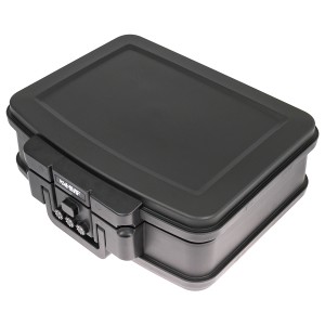 HMF 250437 Feuerfeste Wasserdichte Dokumentenbox Zahlenschloss DIN A4 44 x 16 x 33 cm Schwarz