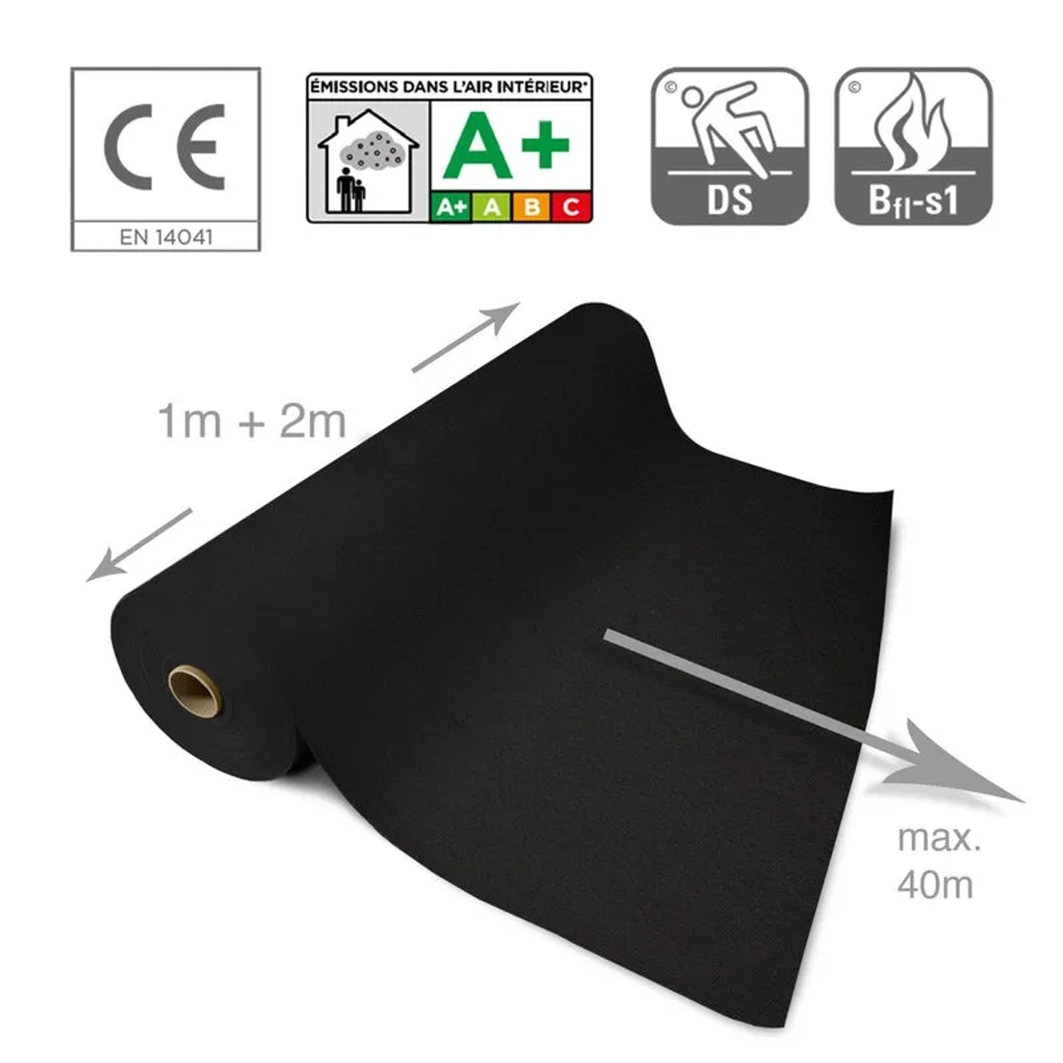 Schwarzer KARAT Messeteppich Sintra als Rollenware, individuell auf Maß zuschneidbar.