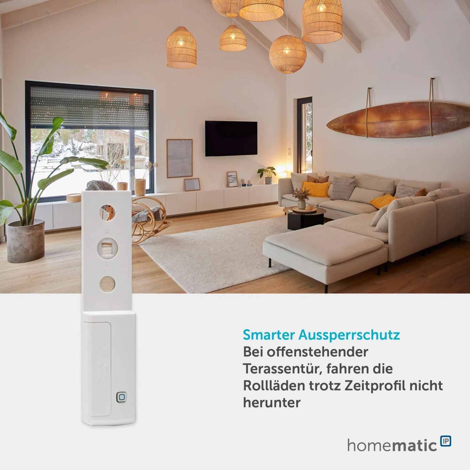 Homematic IP Fenstergriffsensor zur Hausautomation, weiße Ausführung.