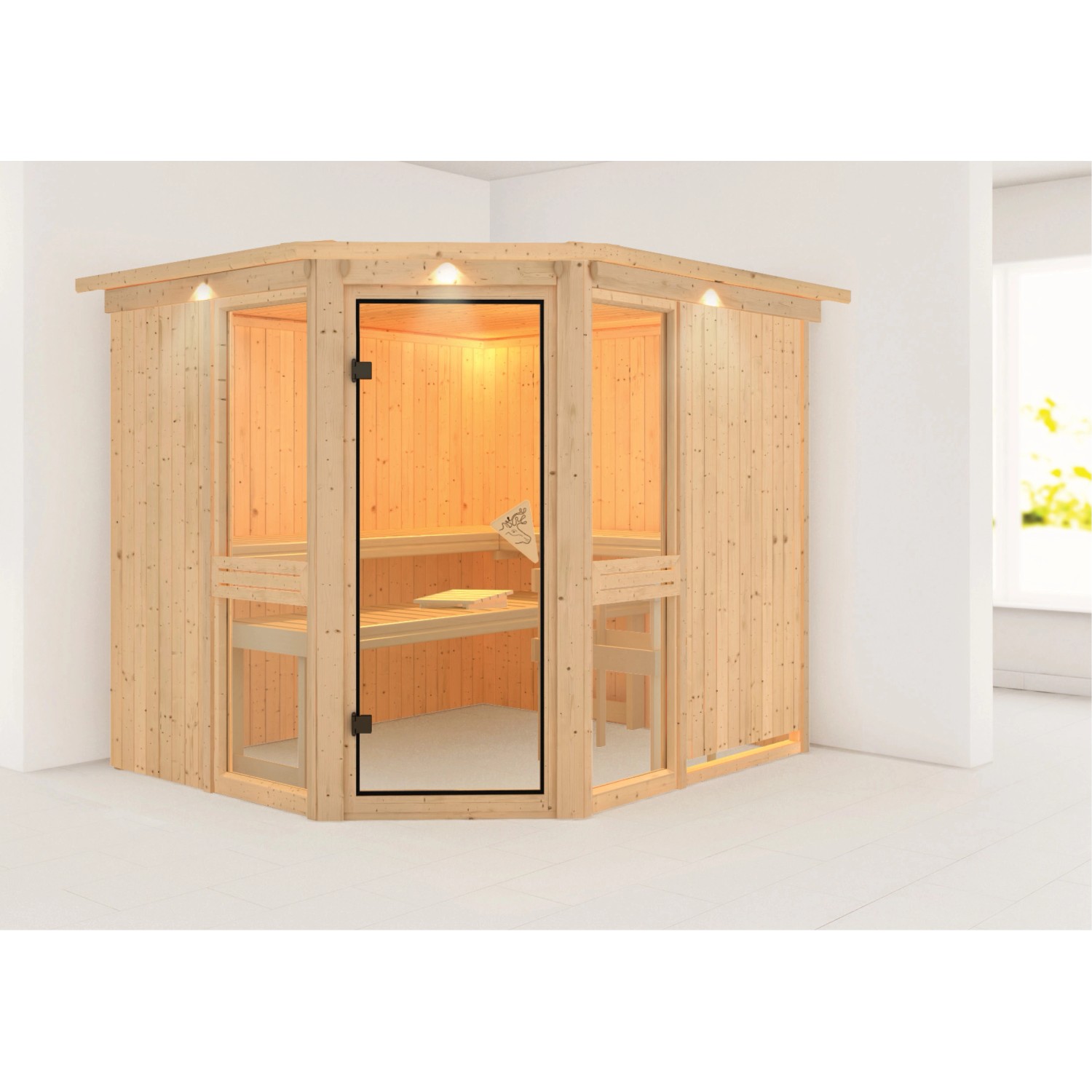 Karibu Sauna Anina 3 LED-Dachkranz Natur