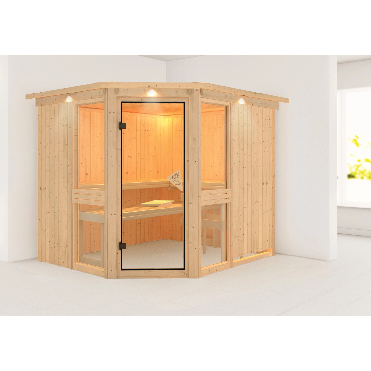 Karibu Sauna Anina 3 LED-Dachkranz Natur günstig online kaufen