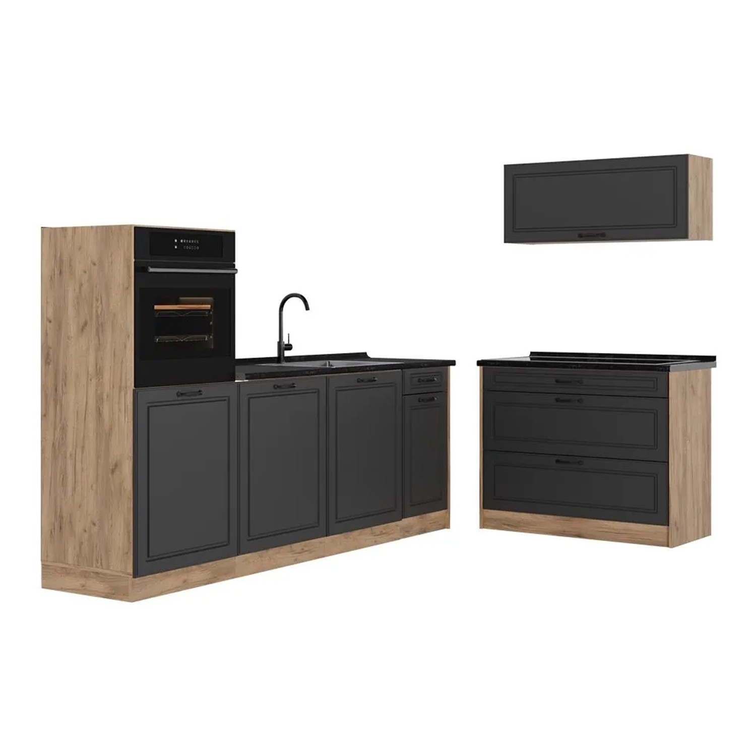 Vicco Küchenzeile R-Line Anthrazit Landhaus/Goldkraft Eiche 220 x 143 ohne Arbeitsplatte Art Nr 68129