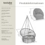 Tectake Hängesessel Samira Mit Dickem Sitzkissen Stabile Halteseile  81 x 80 x 139 cm Grau_6