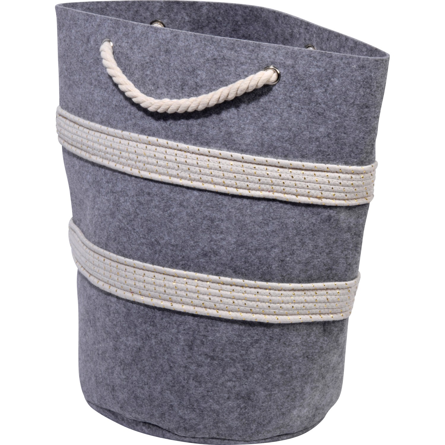 Grau-weißer Filzkorb (40x40x60cm) mit Tragegriffen für Kaminholz & mehr.