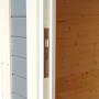 Detailaufnahme: Graues Bertilo Gartenhaus Pentus 3 Lounge mit Schiebetür und Griff.