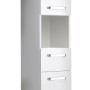 Pelipal Hochschrank in Weiß Glanz, Teil des Badmöbel-Sets Quickset 312 mit zwei Türen und Schublade.
