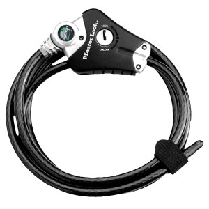 Schwarzes Master Lock Python Kabelschloss, 1,8 m langes Fahrradschloss mit verstellbarem Verschluss.