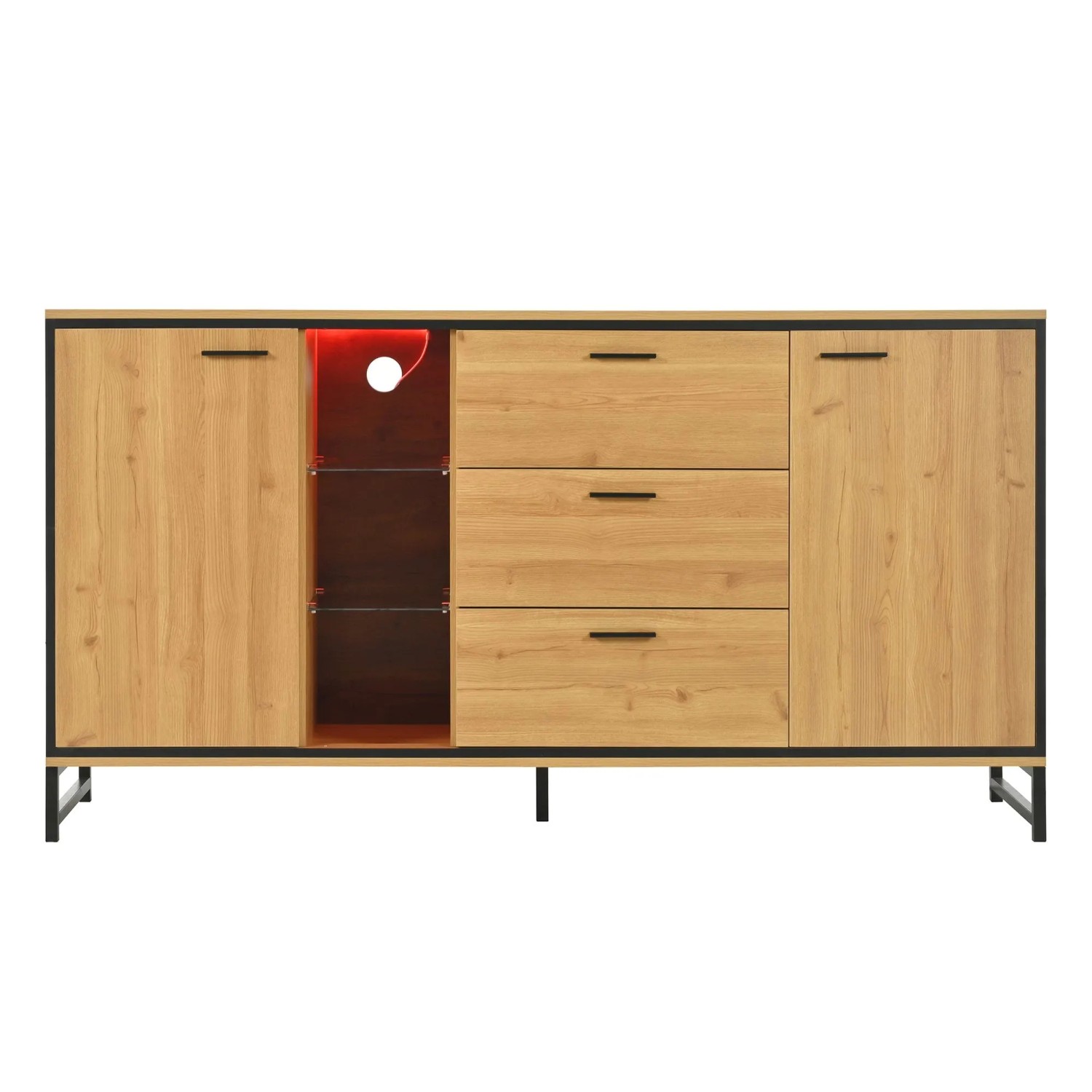 okwish Sideboard mit Schubladen Ablagefächern Holzmaserung 160x40x85cm Natur