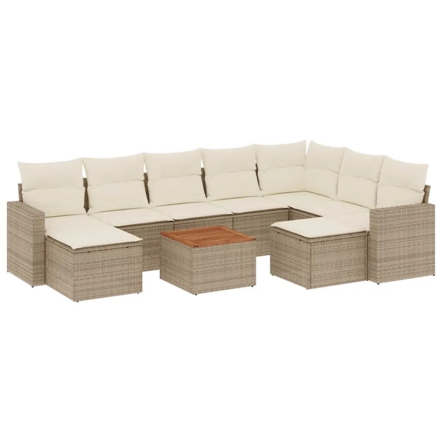 vidaXL 10-Tlg Garten-Sofagarnitur mit Kissen Beige Poly Rattan 3224406