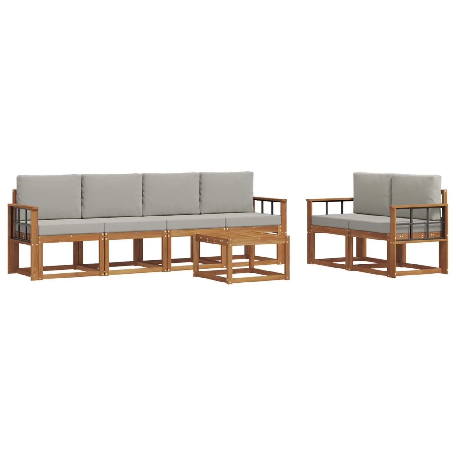 vidaXL Outdoor-Sofagarnitur mit Kissen 7 Stk Natur und Hellgrau 3366054