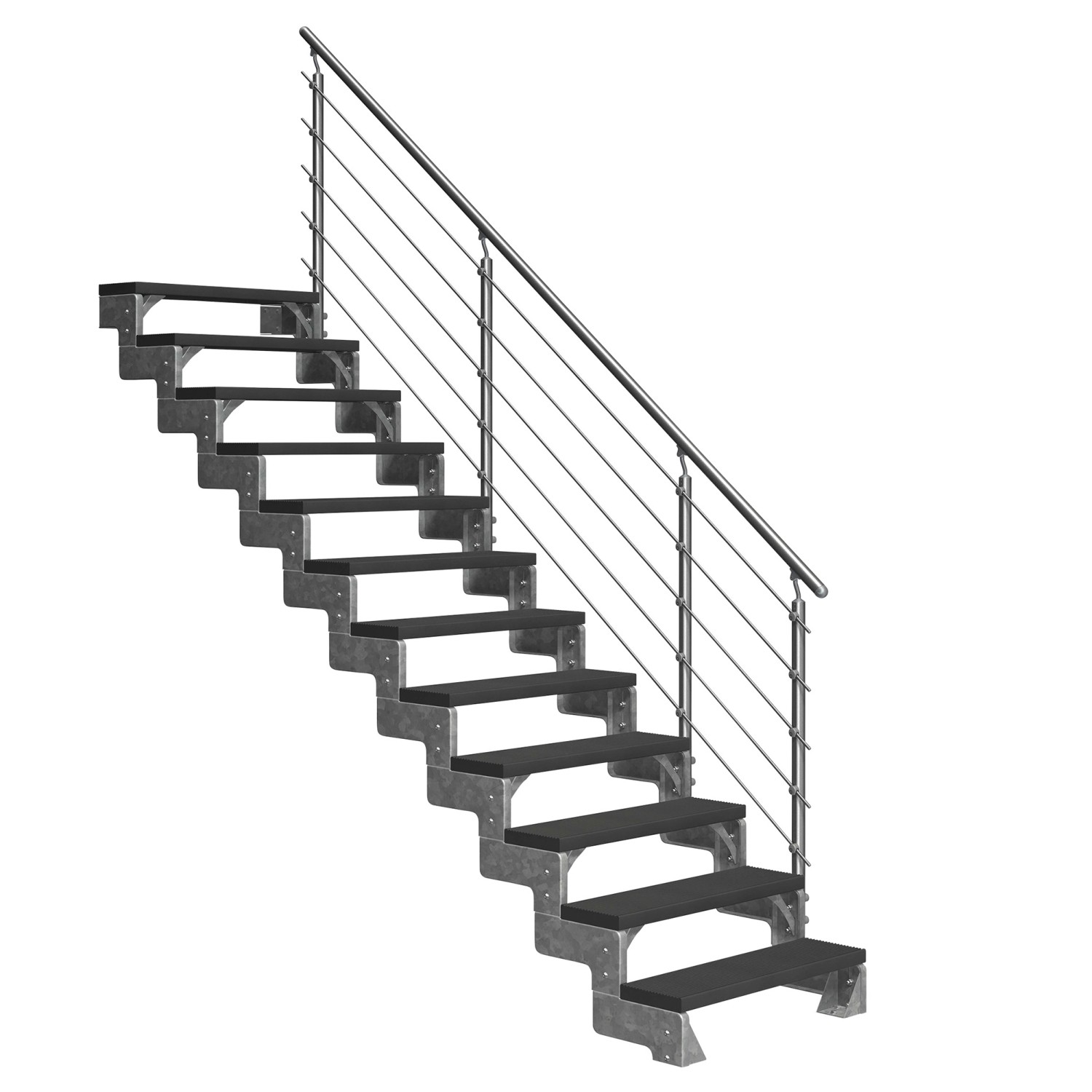 Dolle Außentreppe Gardentop 12 Trimax-Stufen 100 cm Anthrazit + Prova-Geländer