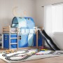 Blaues Etagenbett mit Rutsche und Vorhängen, Kiefernholz, 80x200 cm. Kinderzimmer Möbel.