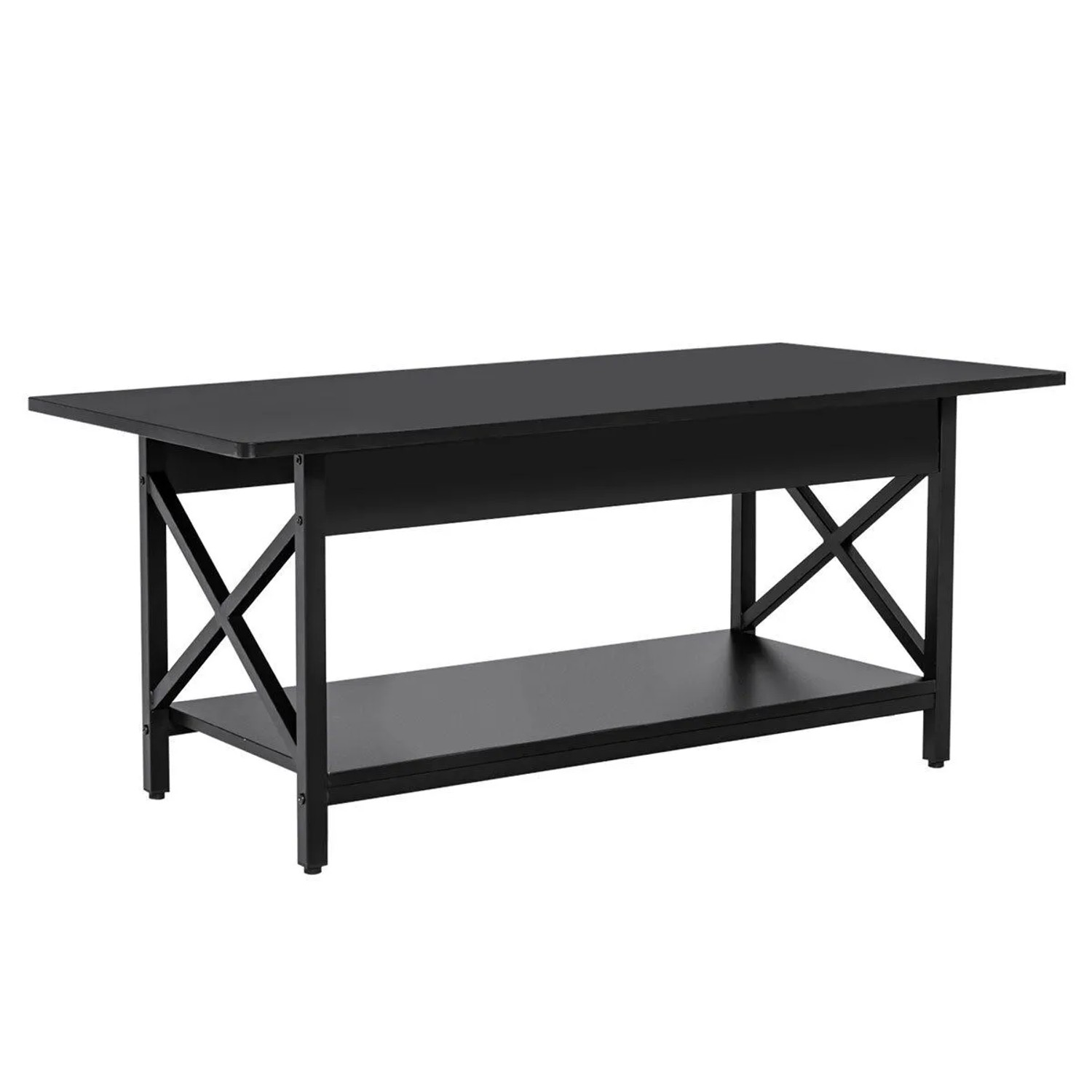 Costway Couchtisch Kaffeetisch mit Ablage Sofatisch Schwarz