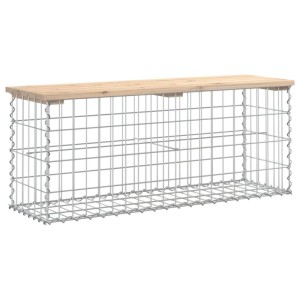 DELUKE Gartenbank Gabionen BIKS Aus Stahl 103x31,5x42cm Kiefernholz Natur Gabionenbank Gabionengitter Ziergabione