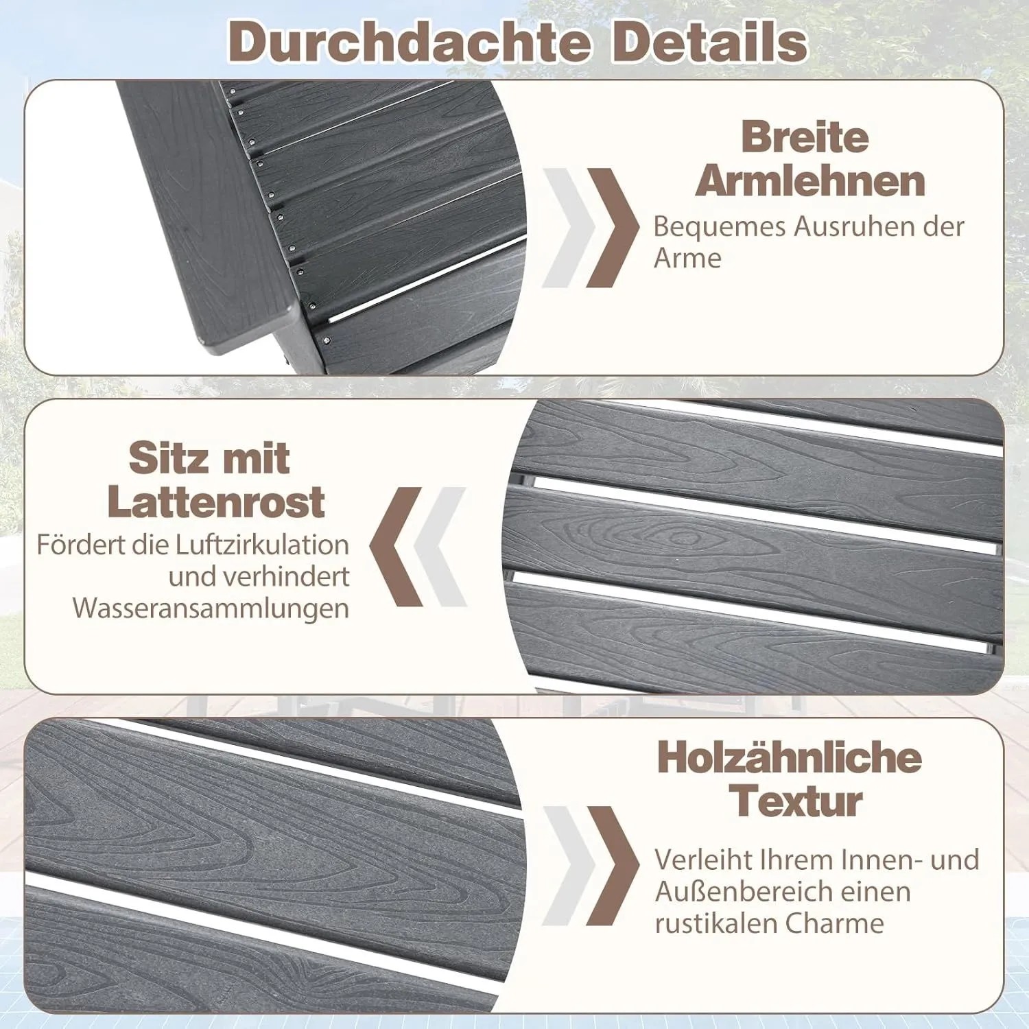Costway Gartenstuhl Kunststoff Hdpe Holzoptik Wetterfest Grau_6