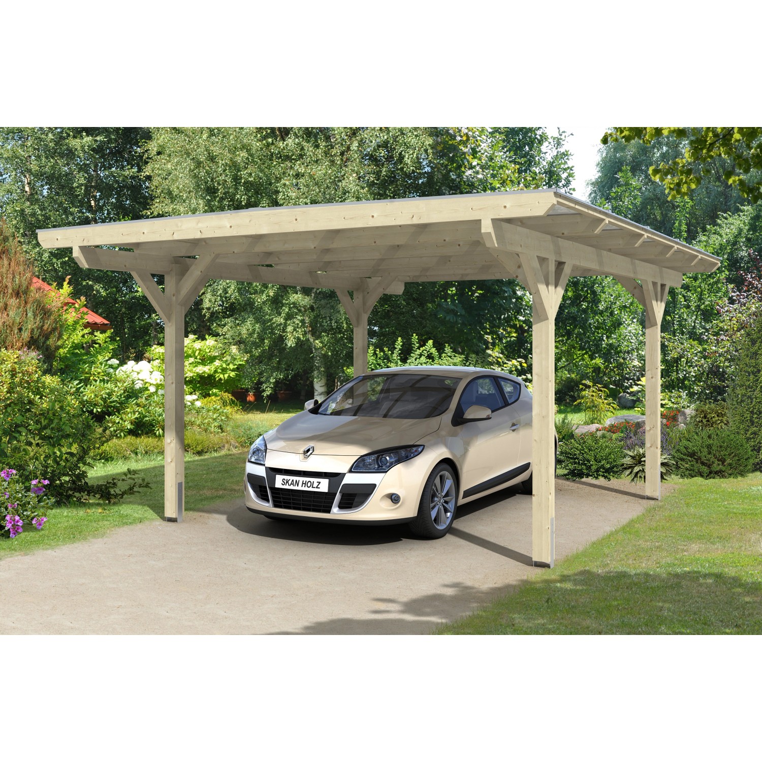 Skan Holz Flachdach-Einzelcarport Odenwald 428 cm x 541 cm gerade Kopfbände günstig online kaufen