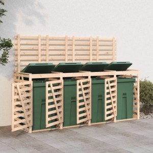 DELUKE 4er Mülltonnenbox Kiefernholz BOUMI 318x91,5x128,5cm Natur Mülltonnenverkleidung Für 4 Tonnen Müllbox Aus Holz