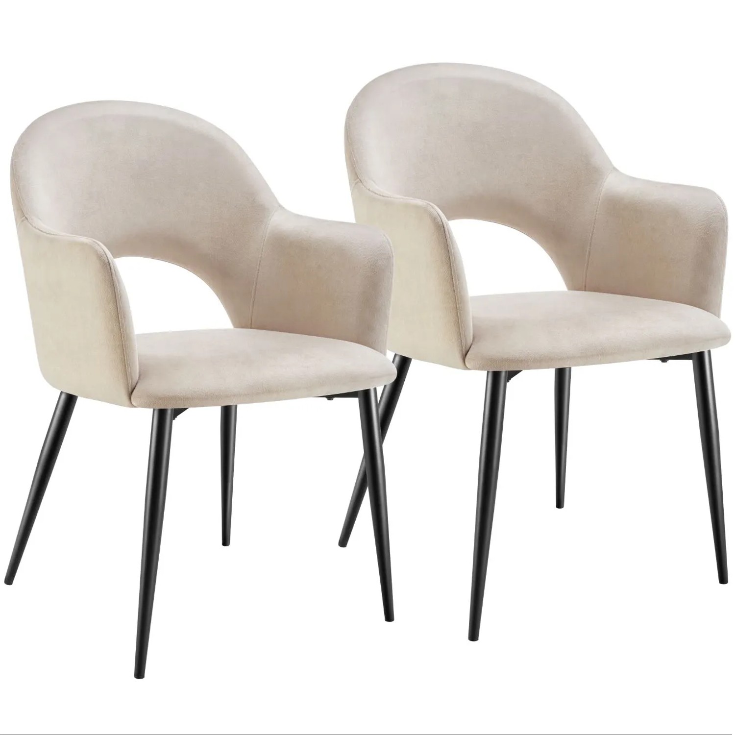 Tectake Armlehnstuhl Sachel In Samtoptik Gepolstert Durchgehende Lehne 2Er Set 61 50 X 57 X 87 50 Cm Creme