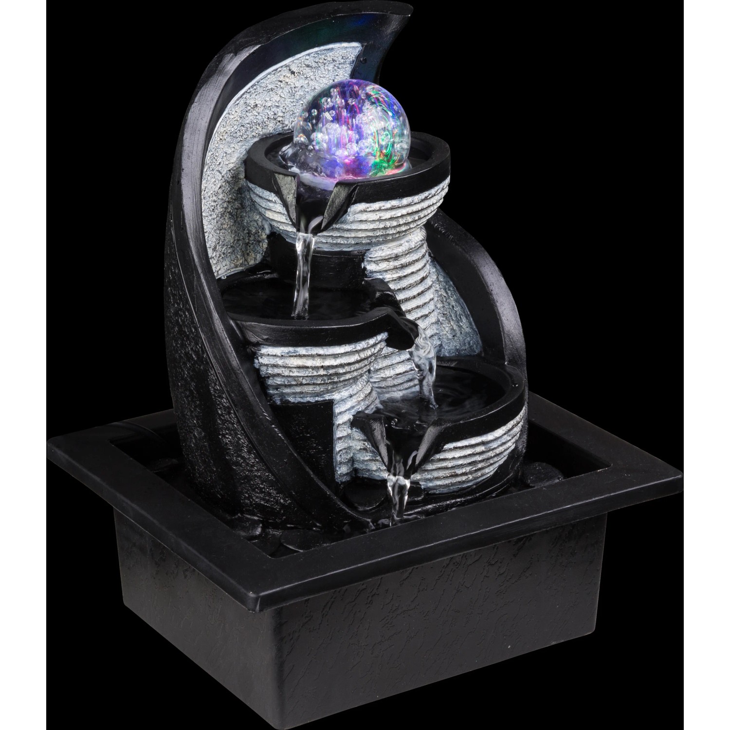Grauer Globo LED-Zimmerbrunnen Albert aus Kunststoff mit RGB-Farbwechsel.