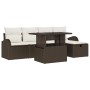 Braunes 6-tlg. vidaXL Garten-Sofa-Set aus Poly Rattan mit Kissen und Stauraum.